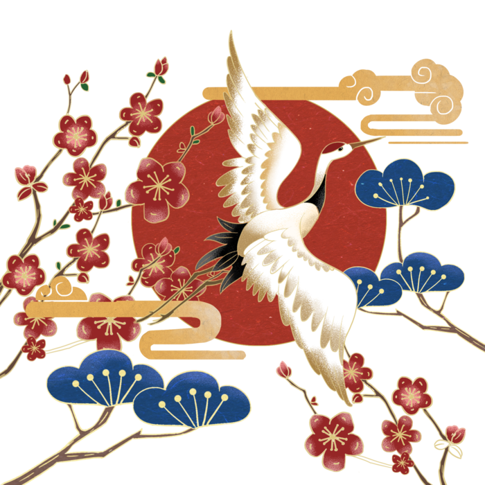 国潮仙鹤插画免扣素材设计素材
