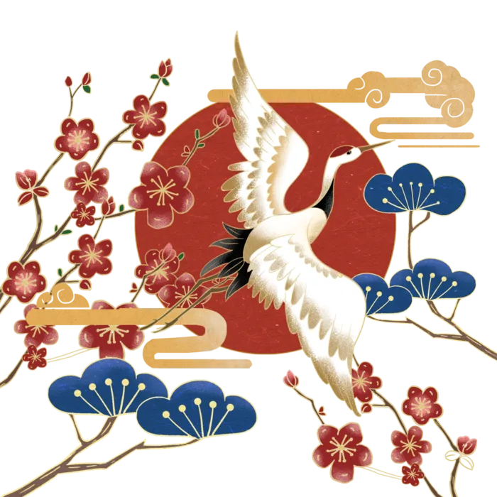 国潮仙鹤插画免扣素材设计素材