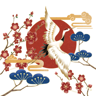 国潮仙鹤插画免扣素材设计素材