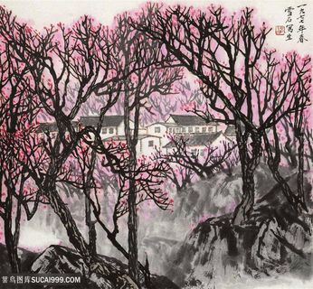 白雪石唯美花卉乡村美景装饰画