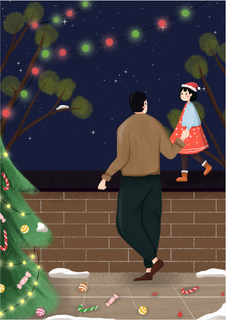 手绘卡通童趣圣诞节插画