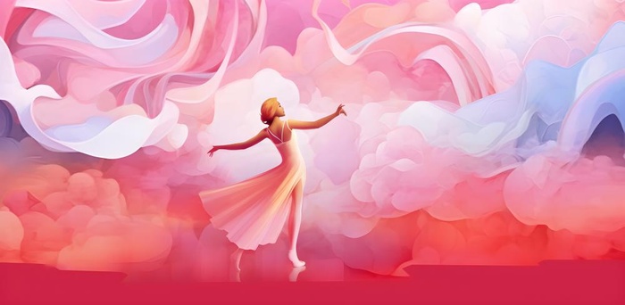 舞蹈跳舞的女孩粉色天空背景