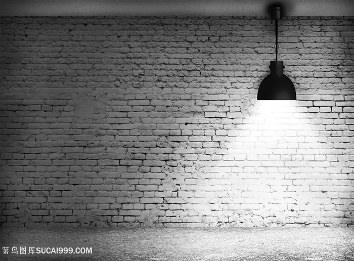 怀旧砖墙灯光射灯高清图片