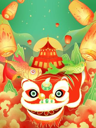 虎年新年喜庆插画海报展板psd模板