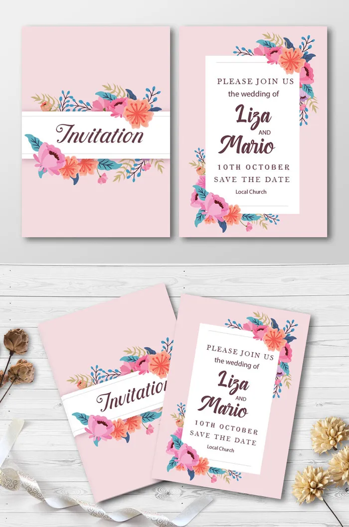 现代浅粉色结婚婚礼贺卡psd模版下载