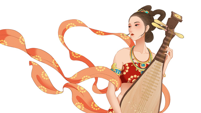 手绘国潮中国风古代敦煌神话飞天仙女美女古装人物插画PSD素材psd模版下载