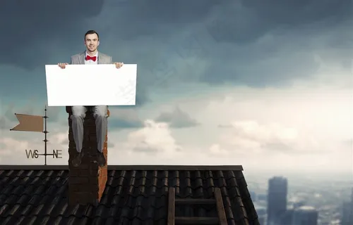 坐在屋顶上的商务人士海报背景