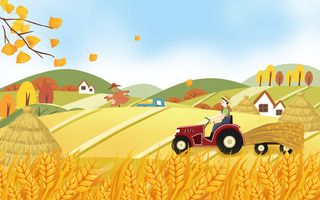 秋分丰收节拖拉机插画海报