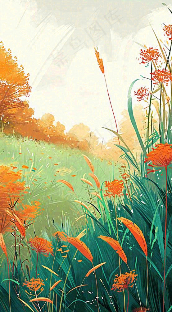 春天野草疯长水彩画，立春，春分