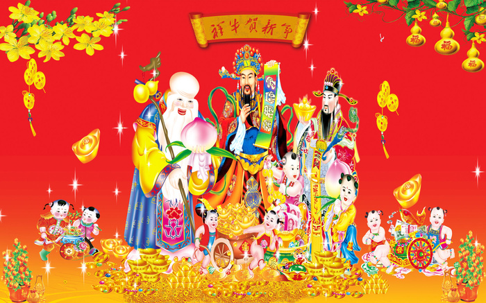 福禄寿红色背景风景