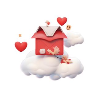 爱心白云信封情人节免抠