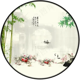 新中式山水花鸟绿竹背景图蓝色轻奢山水画客厅卧室装饰画 新中式山水花鸟绿竹背景图蓝色轻奢山水画客厅卧室装饰画