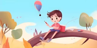 儿童放假写作业天空热气球卡通背景