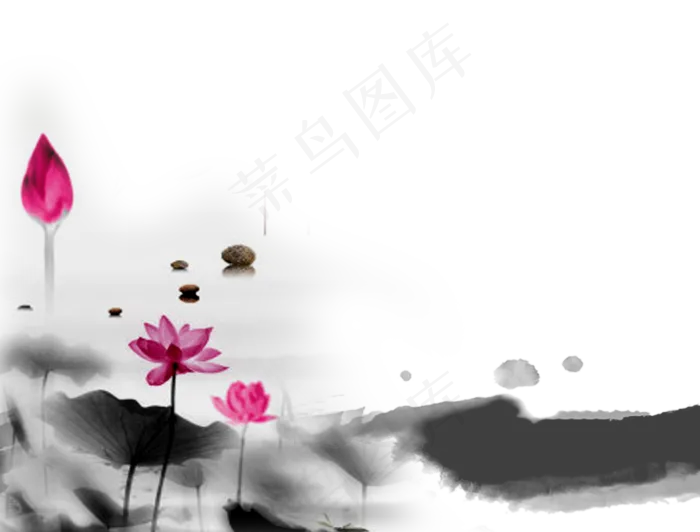 水墨山水荷花面免抠图素材