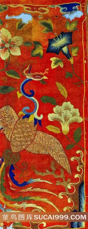 凤凰牵牛花刺绣图案 凤凰牵牛花刺绣图案