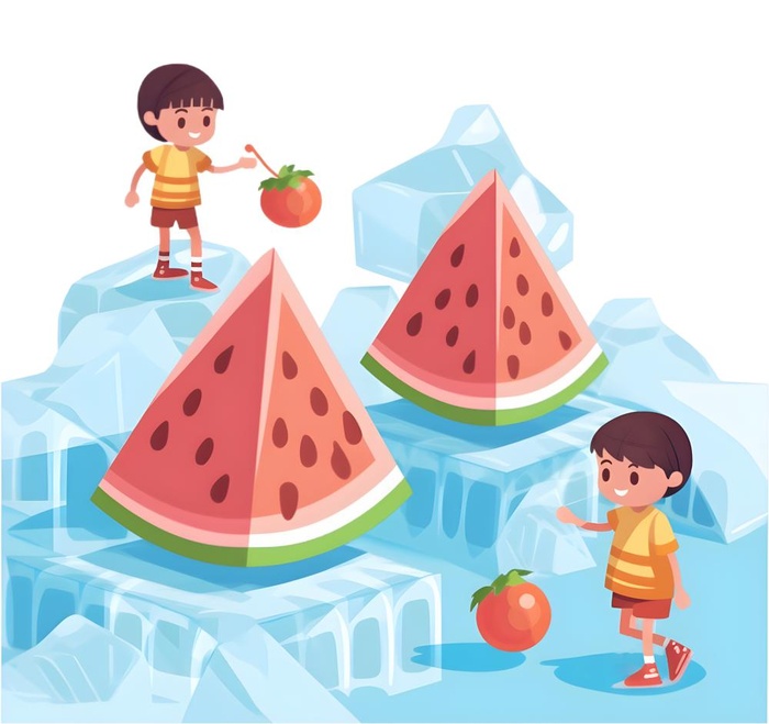 夏日冰块水果西瓜人物免抠(1900x1788)