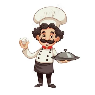 厨师端着菜品卡通插画免抠
