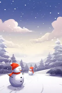 唯美冬天雪人雪景背景