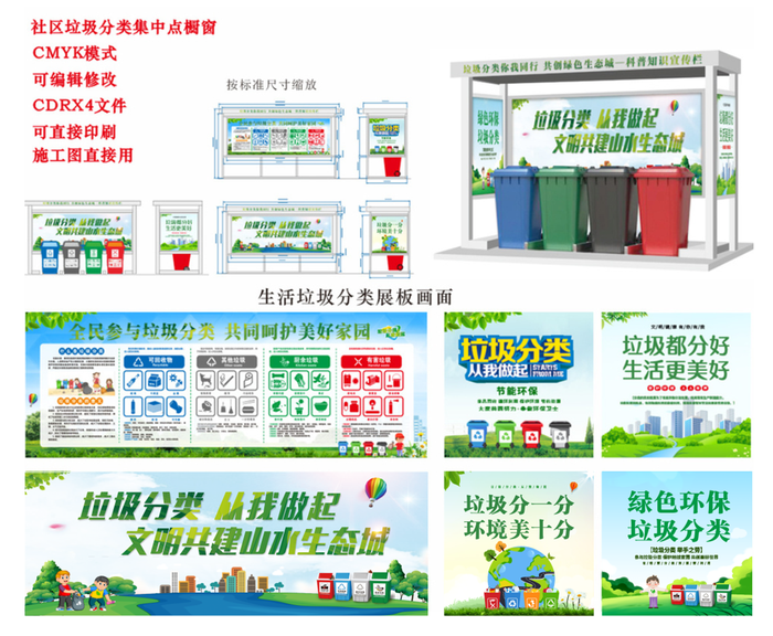 生活垃圾分类橱窗展板全集cdr矢量模版下载