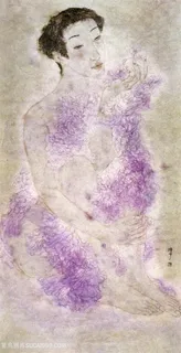 唯美紫色花卉美女复古装饰画
