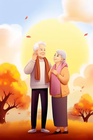 老人插画人物故事意境背景