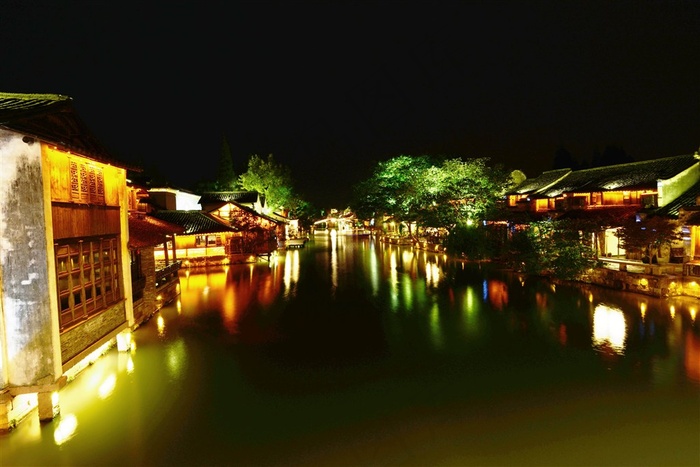 美丽的乌镇夜景素材