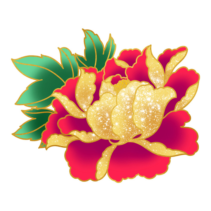 手绘国潮中国风古典牡丹花国花花卉装饰图案PSD设计素材