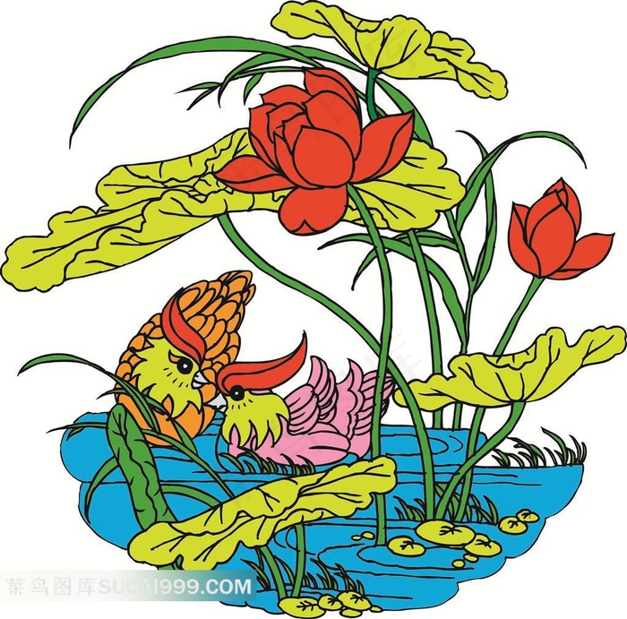 荷花鸳鸯素材图片