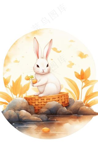 白兔月饼可爱水彩插画免抠