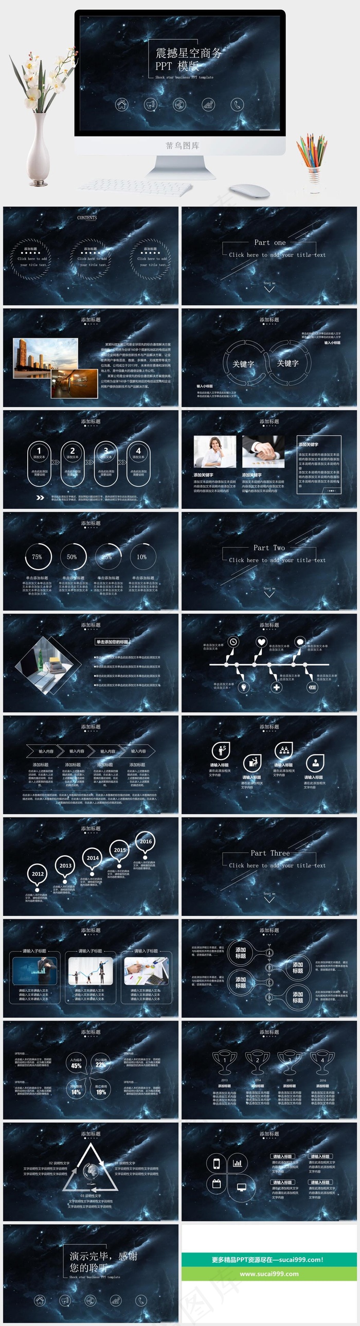 唯美浩瀚宇宙星空风格商务工作汇报动态PPT可编辑ppt模板