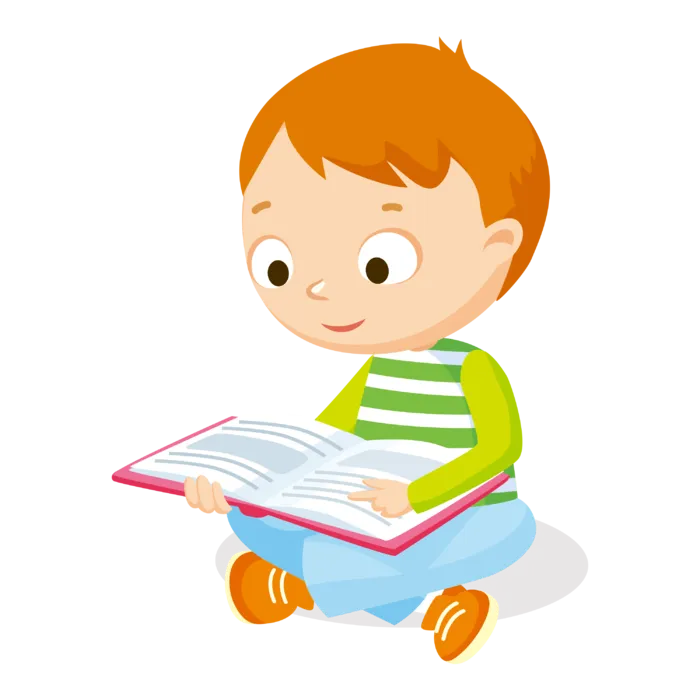 认真阅读的卡通男孩