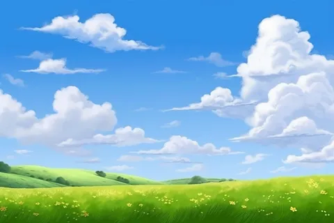 春天的蓝天白云草原很美背景图