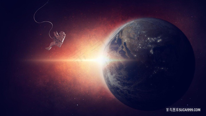 创意设计太空中的宇航员和地球透明png素材