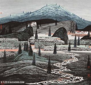 薛亮水墨画山脉中式风景画