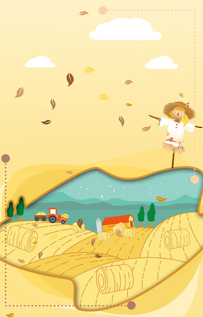 丰收季节稻草人绘画PSD素材