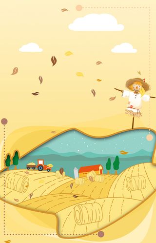 丰收季节稻草人绘画PSD素材