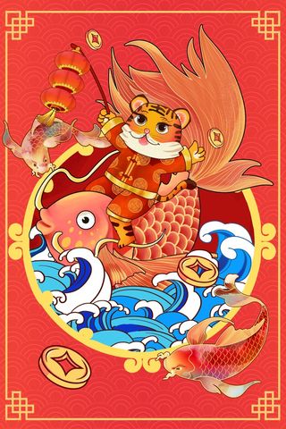 虎年中国风萌虎插画