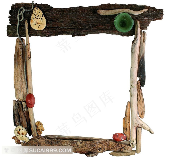 石头木叉装饰边框素材