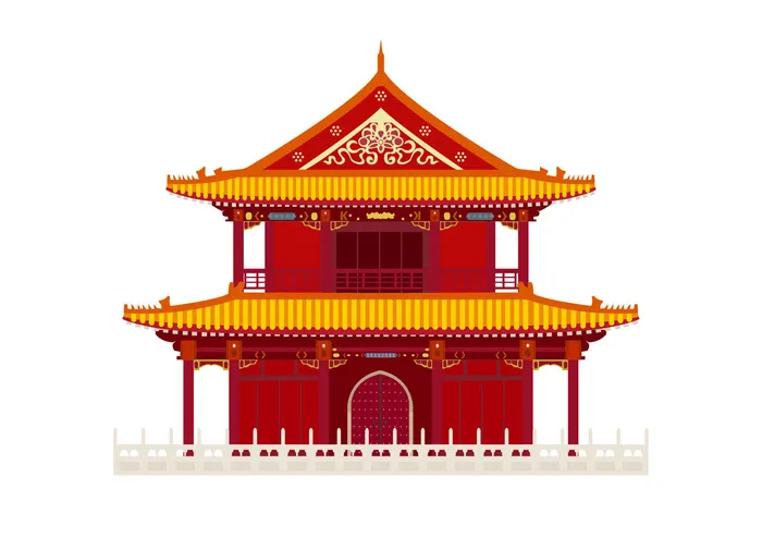 复古中国风国潮古建筑插画手绘高楼古塔AI素材亭子png免抠图ai矢量模版下载