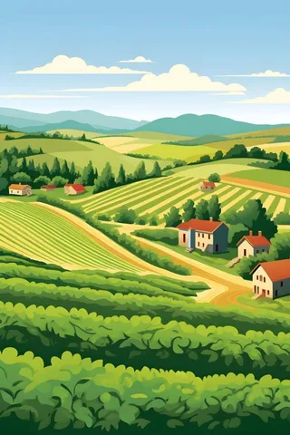 自然环境乡村扁平风景插画