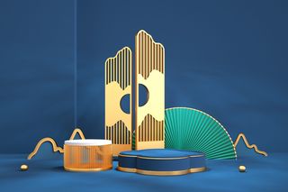 中国风古典喜庆C4D背景图3D国潮场景促销活动海报PSD设计素材模板