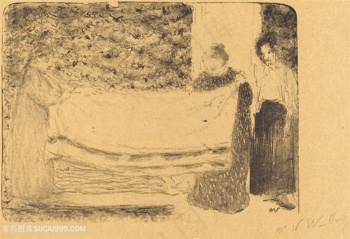 维亚尔手绘母女素描装饰画