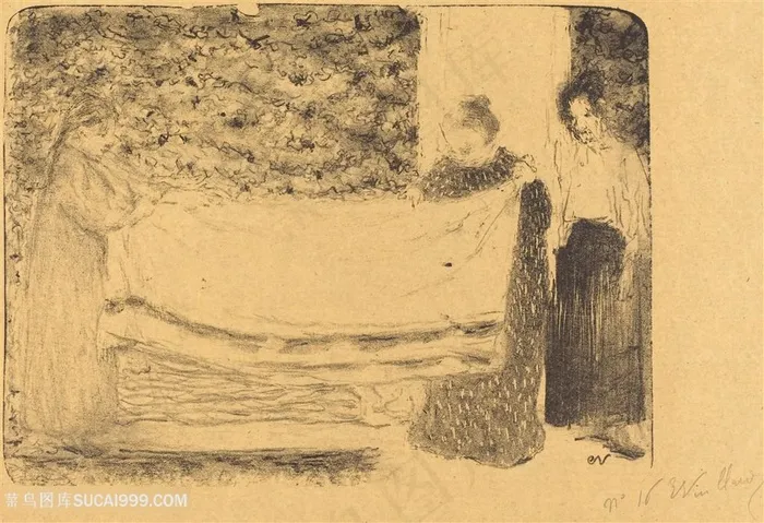 维亚尔手绘母女素描装饰画