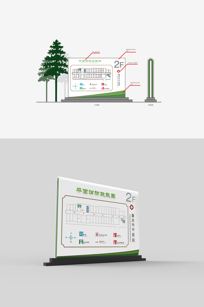 医疗医院导视标识消防疏散图示意图导视牌