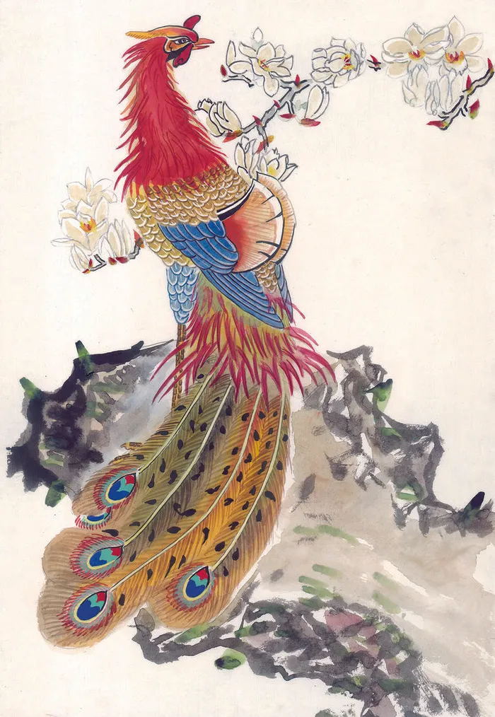 中国国画之孔雀看花