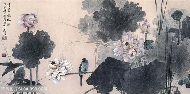 中式莲花水墨装饰画