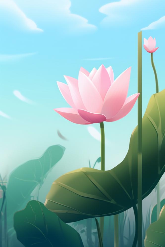粉蓝色清爽夏日大气花朵扁平背景