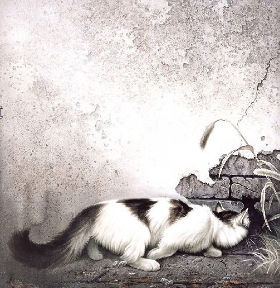 油画 小猫 风景 背景墙