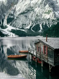 雪山湖光山色木屋图片 雪山湖光山色木屋图片