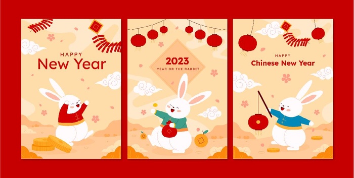 2023兔年卡通新年海报设计,2023,兔年海报,新年海报,中国新年ai矢量模版下载